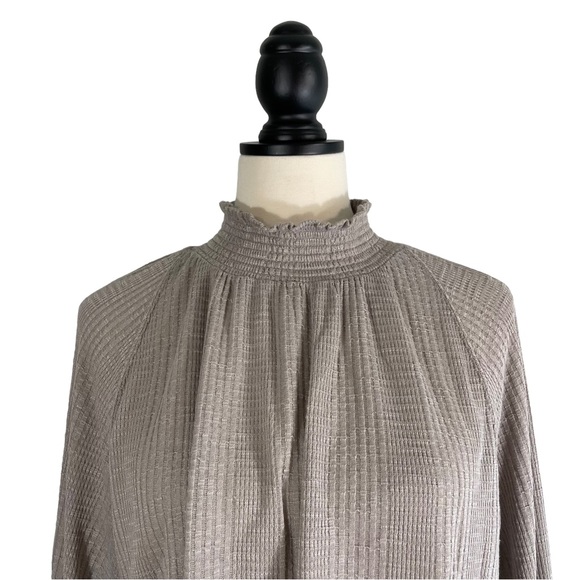 Free People Boulevard Top Textured Ruffle High Neck Taupe Gray, Size M - Picture 2 of 13